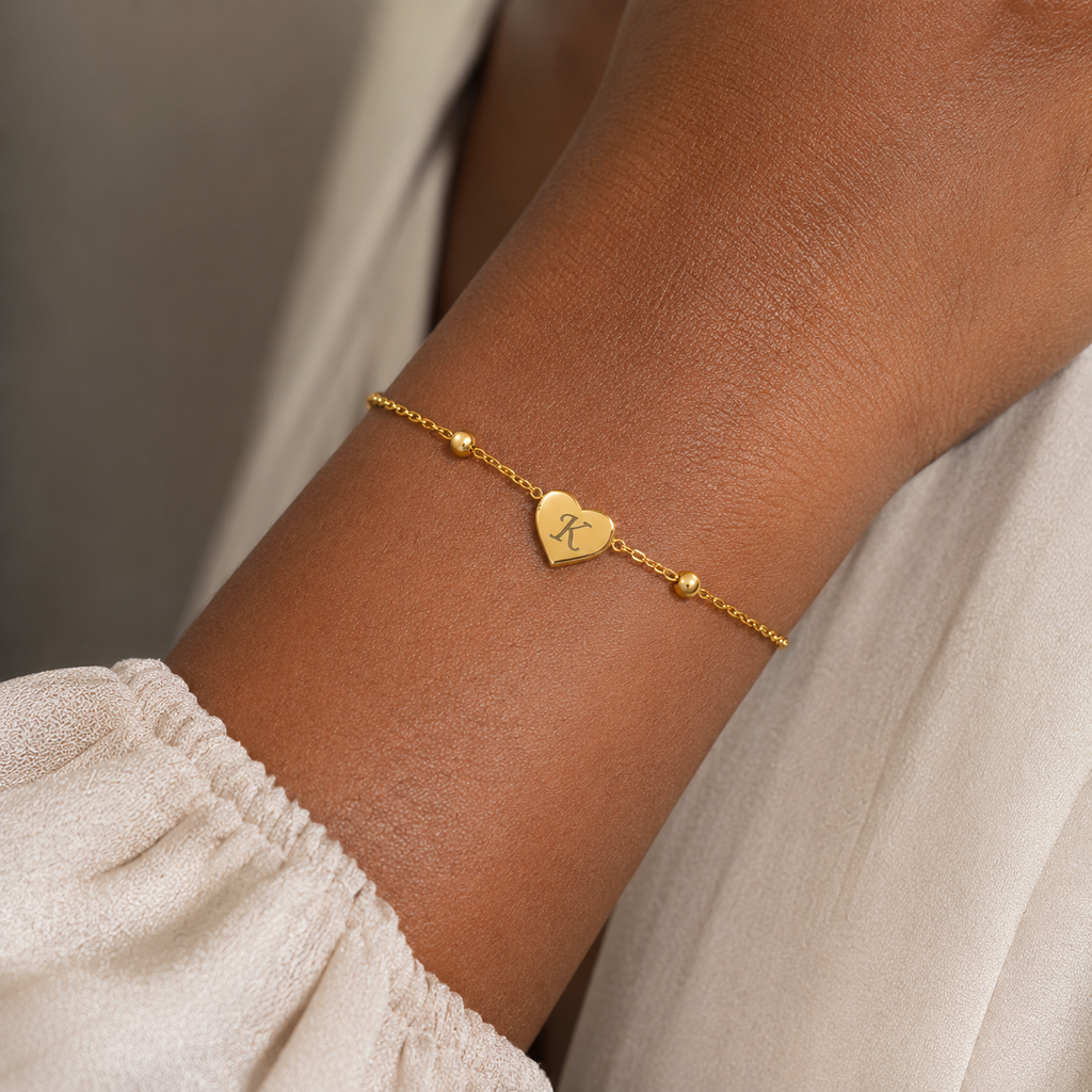 Golden Heart Beaded Bracelet